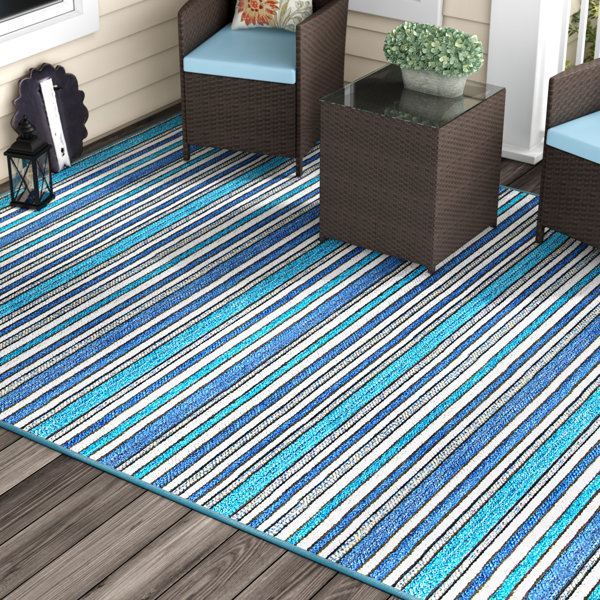 Highland Dunes Ellenton Flatweave Cobalt Blue/ Teal Indoor/Outdoor Rug